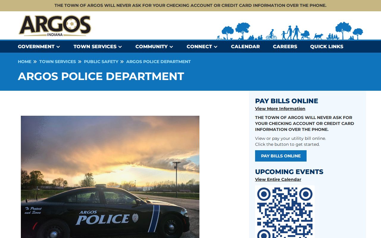 Argos Police Department official page for Argos arrest records