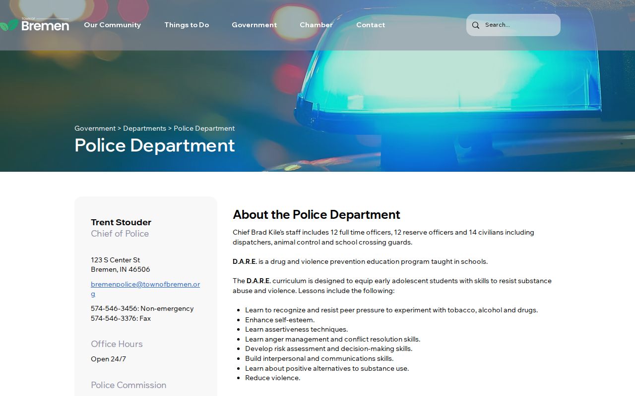 Bremen Police Department official arrest-record contact source in Marshall County